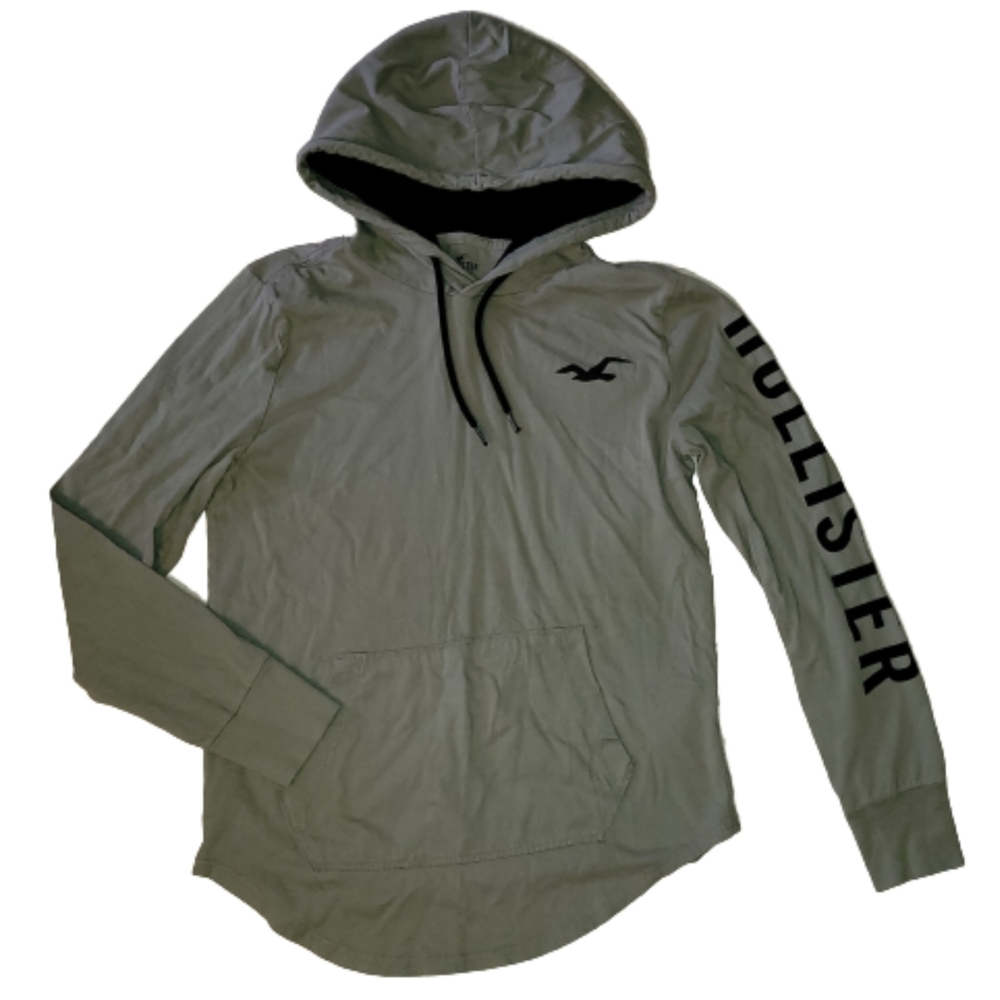 Hollister Mens Pullover TShirt Hoodie Sage/Army Green Long Sleeve Small - Picture 3 of 11